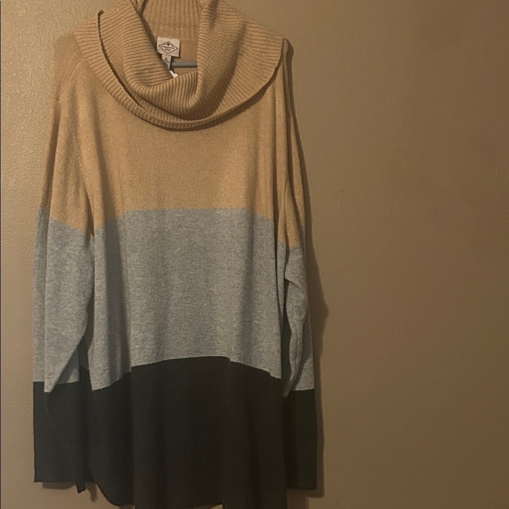 Colorblock Soft Cowl Neck Sweater